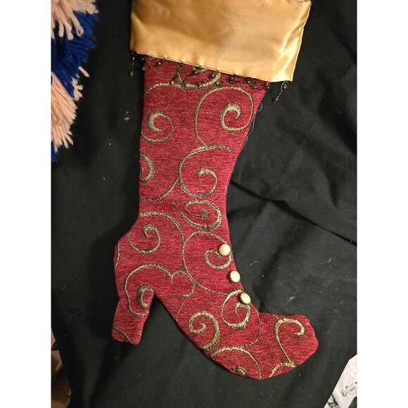 Victorian-Inspired Red & Gold Swirl Christmas Stocking Boot - Picture 3 of 4